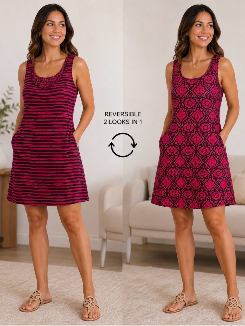 REVERSIBLE New Directions Pink and Navy A-line Dress, Above the knee